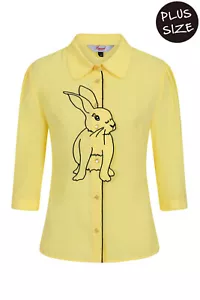 BANNED Yellow Retro Vintage Rockabilly Collared Bunny Hop Blouse PLUS Size Top - Picture 1 of 5