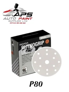 INDASA 39230 RHYNOGRIP WHITE LINE 15 HOLE GRIP SANDING DISCS 150MM PK50 - P80 - Picture 1 of 3