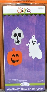 NEW OPEN Sizzix Sizzlits Dies 655550 Halloween Set 3 Charms Pumpkin Ghost Skull - Picture 1 of 2