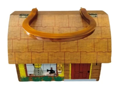 Vtg Wooden Painted Purse Shaped Like a House Has A Lucite Handle Signed Cornwell - Image 1 of 4