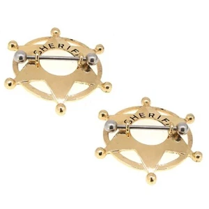 Pair of Rose Gold Plated Sheriff Nipple Shield Rings 14 Ga 9/16" Barbell F204 - Picture 1 of 1