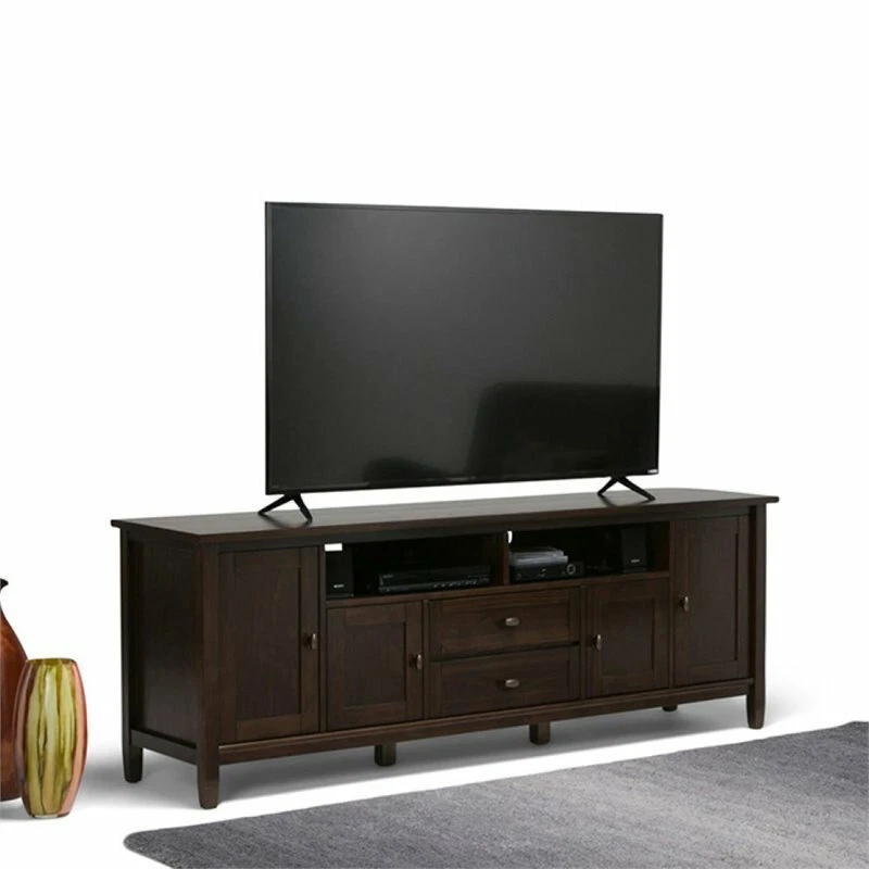 Simpli Home Warm Shaker Solid Wood 72" TV Media Stand Tobacco Brown