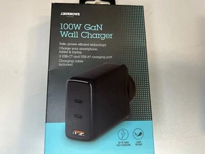 J.Burrows 100W GaN Wall Charger Black (JBGAN100BK) - New - Picture 1 of 4