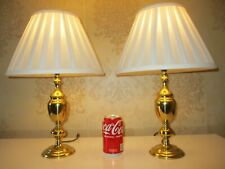 LOVELY PAIR OF VINTAGE SOLID BRASS TABLE LAMPS WITH VINTAGE SHADES