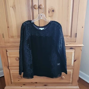 Sundance Catalog (L) Black Velvet and Lace "Lily Paramour" Top - Nice Condition! - Picture 1 of 12