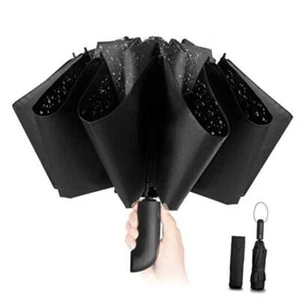 Travel Inverted Umbrella Compact Windproof- Automatic reverse Umbrellas Black - Picture 1 of 7