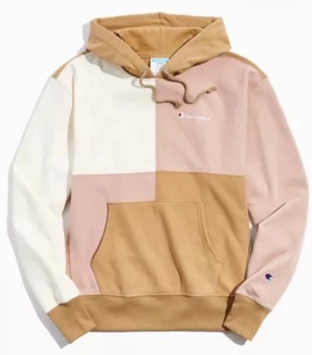 Champion X Urban Outfitters Colorblock Hoodie Sweatshirt Pink Tan Medium - Image 1 of 4