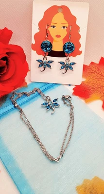 Schmuckset Edelstahl – Halskette mit Libelle Strass Anhänger & Ohrringe, Geschen - Bild 1 von 4