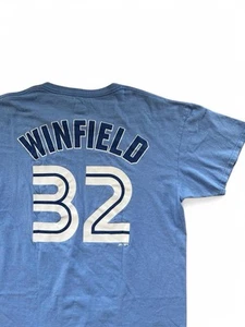 Majestic MLB Toronto Blue Jays Dave Winfield #32 T Shirt Jersey Blue Size L Rare - Picture 1 of 8