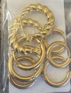 New Set (4) Gold Hoop Earrings Set Gold Plated - Picture 1 of 1