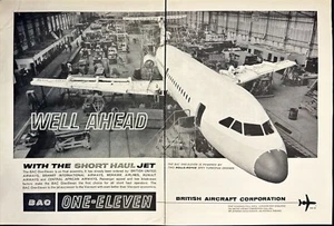British Aircraft Corp BAC One-Eleven montaje final de colección anuncio impreso de 2 páginas 1963 - Imagen 1 de 8