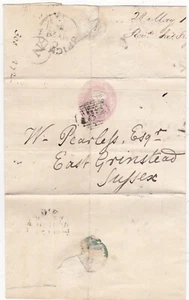 1846 1d FOGLIO LETTERE ROSA =132= BRIGHTON & N IN CIRCLE SUB PO REV JAMES TREGO - Foto 1 di 2