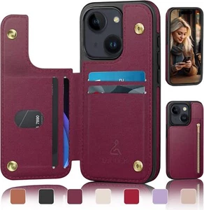 For iPhone 15 6.1" Wallet Phone Case with Card Holder RFID Blocking Leather - Picture 1 of 7
