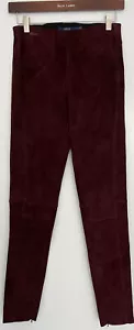 POLO RALPH LAUREN Leather Lamb Suede Burgundy Stretch Skinny Pant Small - Picture 1 of 12