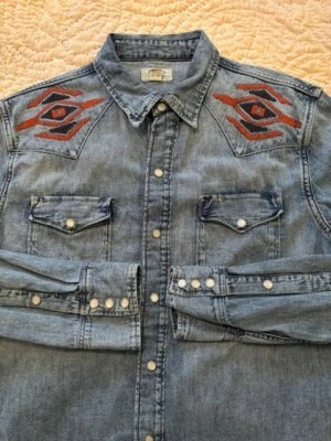 Ralph Lauren Polo Denim Patchwork Aztec Sportsman Embroidered Western Shirt XXL - Image 1 of 4