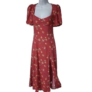 Langes Maxikleid Blumendruck eckiger Ausschnitt Milkmade rot Audrey Vintage inspiriert S - Bild 1 von 10