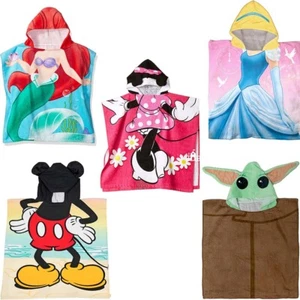 Disney Hooded Poncho Bath Beach Towel Yoda Princess Ariel Mickey Minnie Mouse - Picture 1 of 31