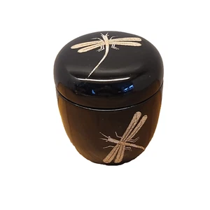 Japanese Natsume Dragonfly Inlay Black Laquered Tea Caddy - Picture 1 of 8