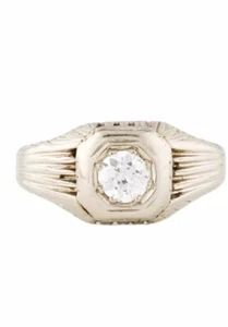 14K White Gold Diamond Solitary Vintage Antique Engagement Ring Sz 8 - Picture 1 of 4