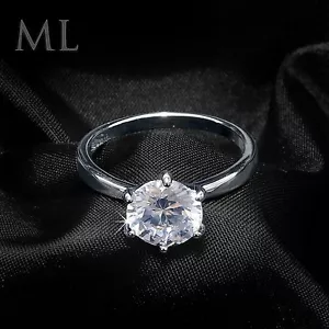 ANILLO DE COMPROMISO NUPCIAL 2,0 quilates corte redondo solitario circonita cúbica chapado en oro blanco TALLA 5-9 - Imagen 1 de 4