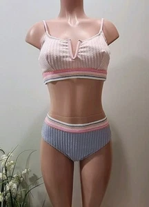 NWT Cupshe Two Piece Swimsuit Size Small Textured Pastel Pink Purple Orange - Picture 1 of 8
