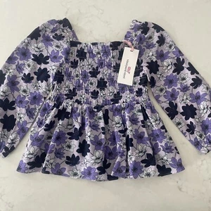Vinyard Vines Iris Purple Easton Floral Puff Sleeve Smocked Top Shirt Girls' XS - Picture 1 of 5