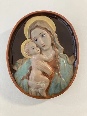 Alte Wandmaske Madonna mit Kind Keramik  Austria Mutter Gottes 4931.5 - Image 1 of 4