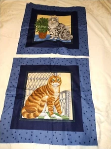 Vtg Set VIP Cranston Kitties Panels For Pillow Flowers Plaid Edge Fabric - Picture 1 of 4