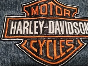 EMBROIDERED Harley Davidson Jean DENIM jacket-SIZE 5 KIDS-PEELING LOGO - Picture 1 of 7