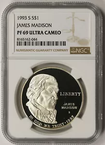 1993-S James Madison Silver Commemorative $1 Proof PF 69 Ultra Cameo NGC - Picture 1 of 4