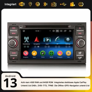 64GB Navi Android 14 DAB+ Autoradio CarPlay Ford Focus Kuga C-Max Transit Fiesta - Bild 1 von 24