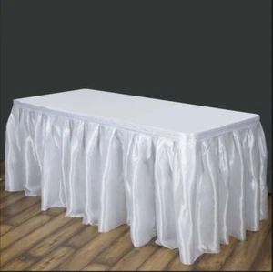 White 14' Foot Pleated Wedding Shower Prom Party Event Table Skirt NEW! - Picture 1 of 6