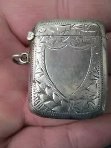 Birmingham 1910 Sterling Silver Vesta Case Match Safe With Shield Cartouche - Foto 1 di 4