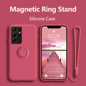 For Samsung Galaxy S24 Ultra S23 S22 A53 Ring Stand Case Liquid Silicone Cover - Picture 1 of 25