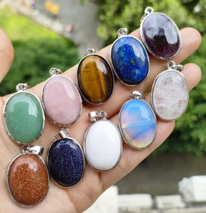 10pcs Amethyst Lapis Opal gems Pendants Oval Magic Amulet - Picture 1 of 12