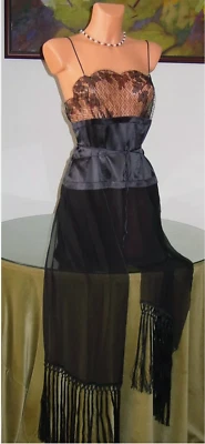 Babydoll de seda y encaje La Perla SHANGHAI SAN con flecos, talla 3 / M * $775 * ** Foto 1 de 4