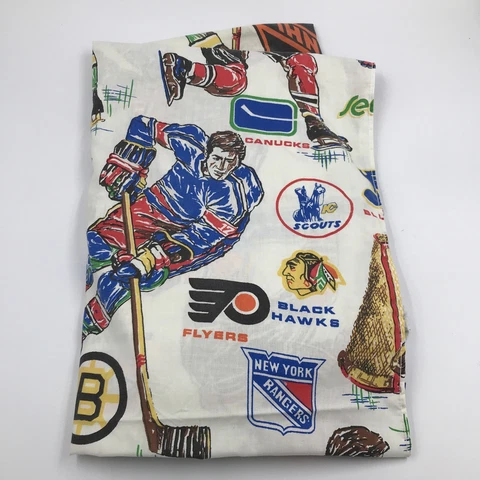 VTG 1970's NHL Hockey Teams Full Size Fitted Sheet - Seals North Stars KC Scouts Cover