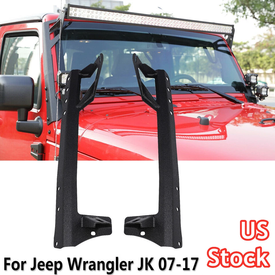 2x Soportes de montaje de parabrisas para Jeep Wrangler JK 2007-2018 52" barra de luz LED Foto 1 de 4