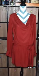 HAUTE HIPPIE Women S 100%Silk Draped Neck Belted Long Sleeve Mini Dress Dark Red - Picture 1 of 5