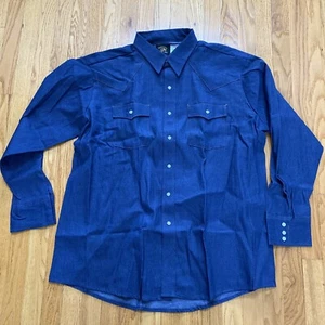 Vintage Key Saddle King Western Mens Blue Denim Pearl Snap Shirt XXL 18 35 NWOT - Picture 1 of 3