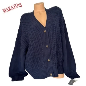 Cárdigan suéter tejido con cable azul marino French Connection para mujer talla MEDIANA - Imagen 1 de 8