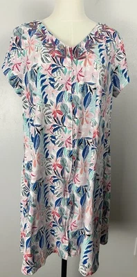 Go Softly Patio Dress Floral Embroidery Pockets Full Front Zipper Sz L - Image 1 of 4
