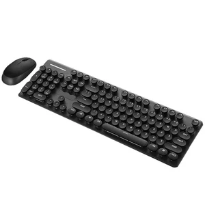 Klawiatura bezprzewodowa retro okrągła klawiatura mysz zestaw (czarna) ergonomiczna klawiatura - Zdjęcie 1 z 12