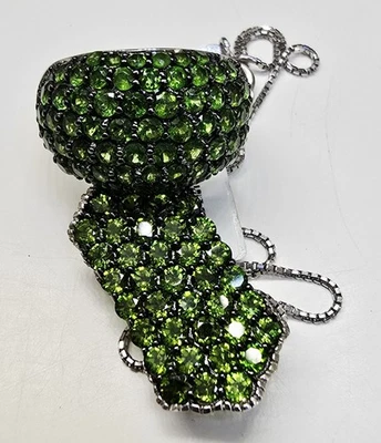 Collar y anillo colgante JTV cromo diopsido rodio sobre plata de ley talla 7 Foto 1 de 4