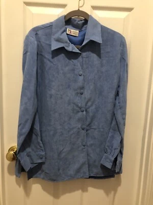 Conjunto de 2 piezas de camisa/chaqueta y pantalón de gamuza sintética azul L Maggie Sweet para mujer Foto 1 de 4