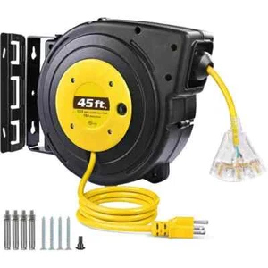45 ft. 12/3 15 Amp Retractable Ceiling or Wall Mount Extension Cord Reel with 3- - Picture 1 of 7