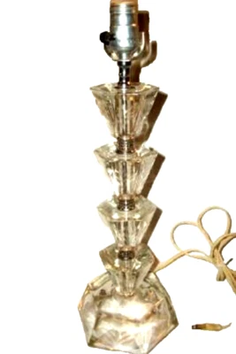 ART DECO GRUESO VIDRIO GRABADO LÁMPARA DE MESA CROMO FILIGRANA ACCESORIOS GLAM ALTO Foto 1 de 4