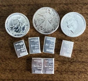 Fractional .999 Silver Lot 8pc 15.55g - Valcambi  - Britannia - Walking Liberty - Picture 1 of 5