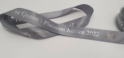 RP RIBBON Platinum Jubilee message Ribbon printed in silver metallic 15mm x 1m