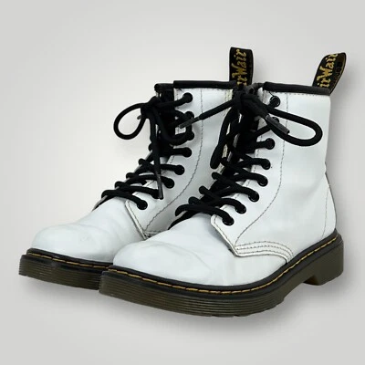 Botas Doc Martens Unisex de Cuero Blanco con Cremallera Lateral 1460 Junior Juventud EE. UU. Talla 1 Foto 1 de 4